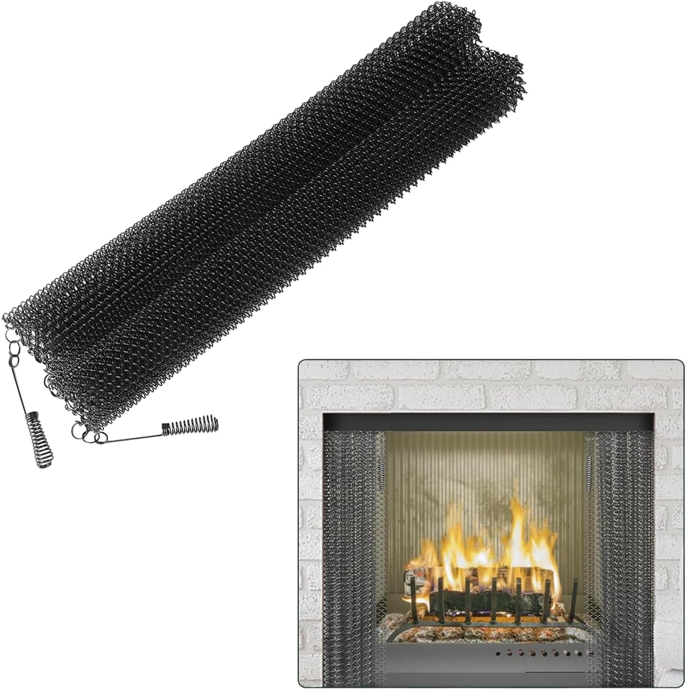 Fireplace Screen Mesh Curtain (2 Pcs) - 20"x24" Safety Spark Guard for Wood Burning Stoves, Easy Install Decorative Curtains for Home & Hearth