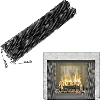 Fireplace Screen Mesh Curtain (2 Pcs) - 20"x24" Safety Spark Guard for Wood Burning Stoves, Easy Install Decorative Curtains for Home & Hearth