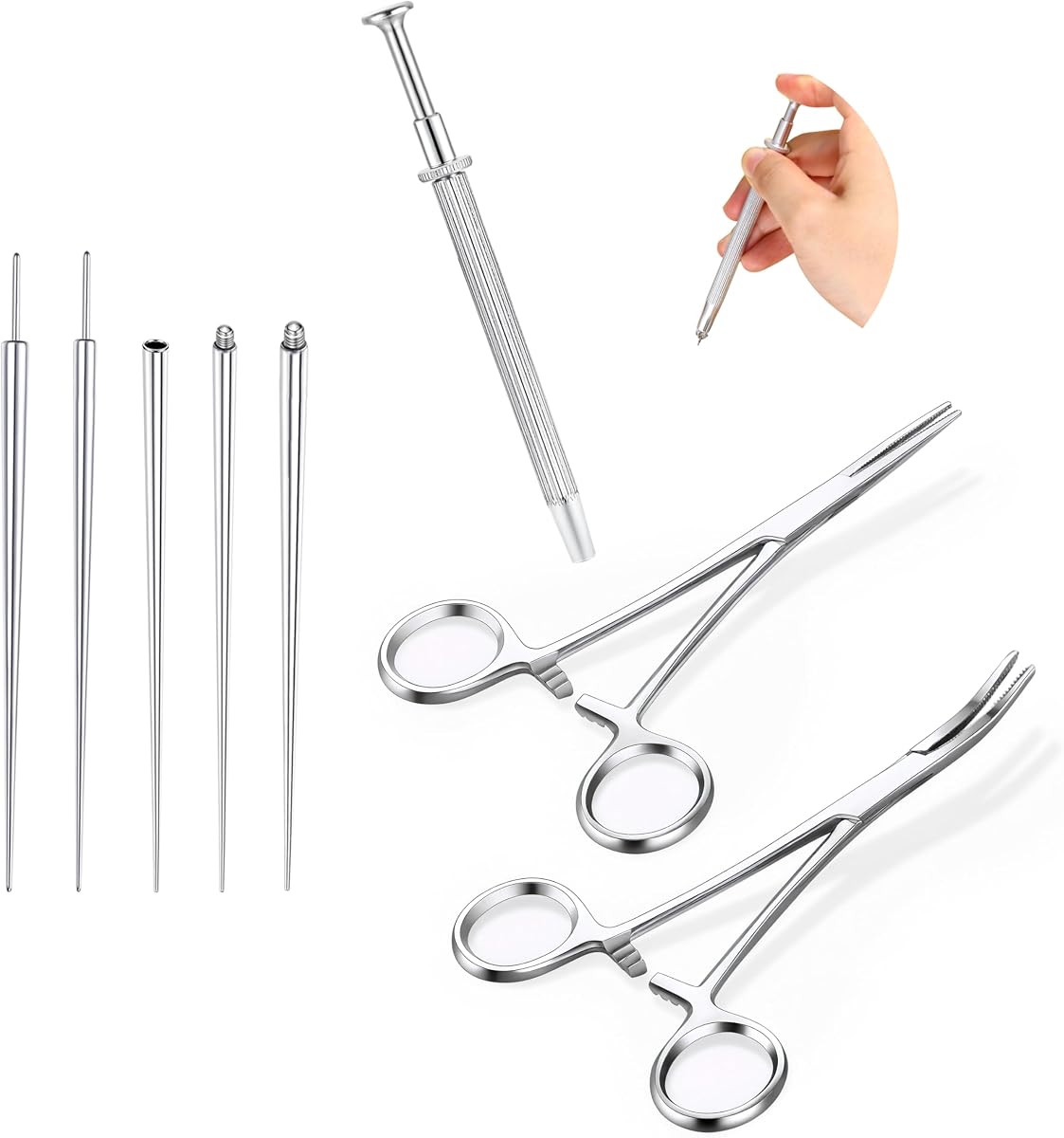 GEMQUEEN Piercing Taper Pliers Ball Grabber Tool for Changing Jewelry | Curved and Straight Forceps Stainless Steel 14G 16G 18G Flat Back Earrings Insertion Tool Body Piercing Kit for Ear Nose Lip