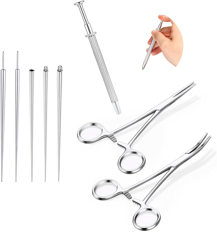 GEMQUEEN Piercing Taper Pliers Ball Grabber Tool for Changing Jewelry | Curved and Straight Forceps Stainless Steel 14G 16G 18G Flat Back Earrings Insertion Tool Body Piercing Kit for Ear Nose Lip