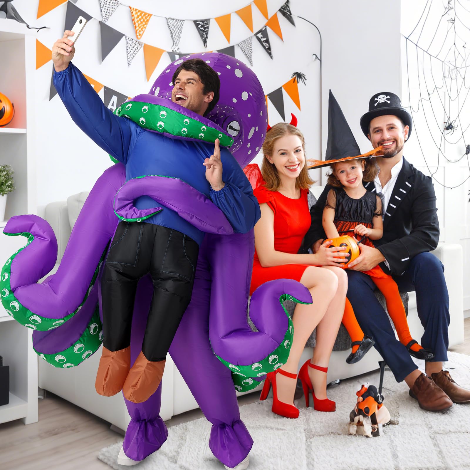 Poptrend Nadmuchiwany kostium ośmiornicy dla dorosłych, nadmuchiwane kostiumy ośmiornicy, kostiumy na Halloween, dla mężczyzn i kobiet, zabawny fantazyjny kostium, kostiumy imprezowe
