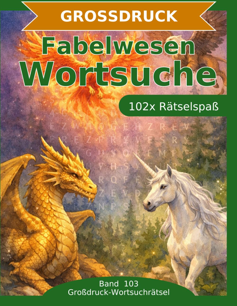 Fabelwesen — Wortsuche in Großdruck: 102 Wortsuchrätsel mit extra großer Schrift | Geschenkidee für Oma & Opa