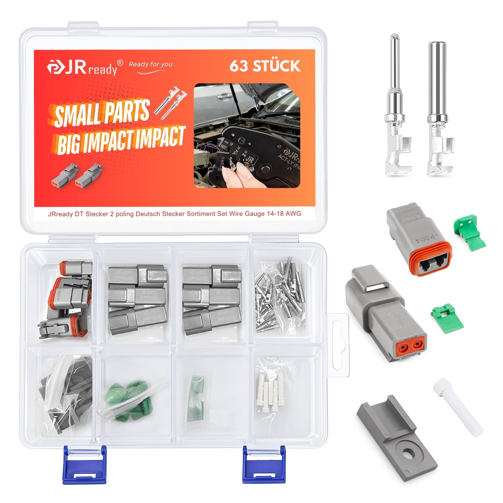 8 Sets Connecteurs Électriques Étanches DT 2 Broches - 22-18AWG - Pour Voiture, Moto, Bateau - Nylon, Anticorrosion - 7