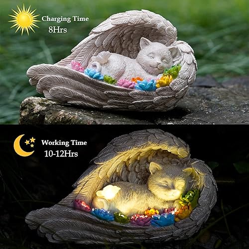 Miniatura 9 de Piedra conmemorativa para perros, piedra conmemorativa para mascotas con estatua solar de ángel, ideal para jardín o conmemoración de lápida