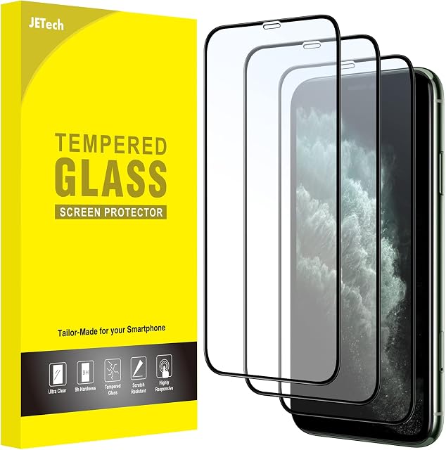 JETech Full Coverage Screen Protector for iPhone 11 Pro/iPhone X/iPhone XS 5.8-Inch, Black Edge, 9H Tempered Glass Film Case-Friendly, HD Clear, 3-Pack