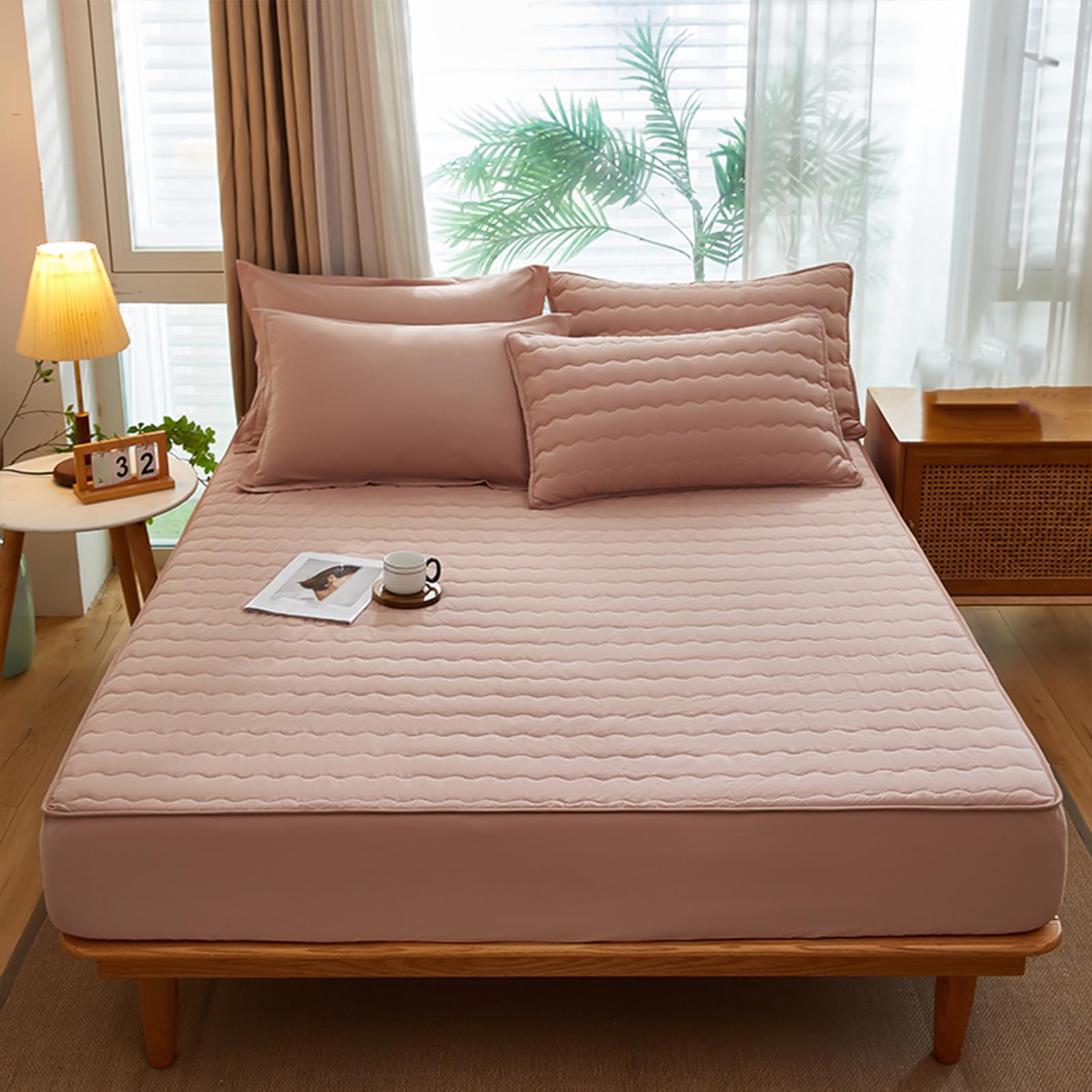 Spannbettlaken 200x220 Khaki Baumwolle Großes Doppelbett