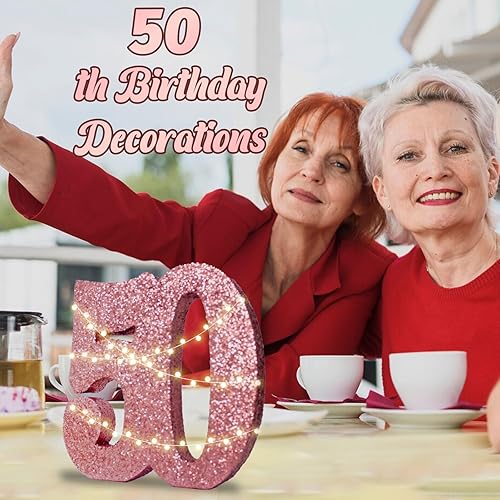 Miniatura 3 de Decoración de cumpleaños número 50 con purpurina de oro rosa 50, decoración de 50 aniversario, decoración de mesa número 50 (oro rosa 50)