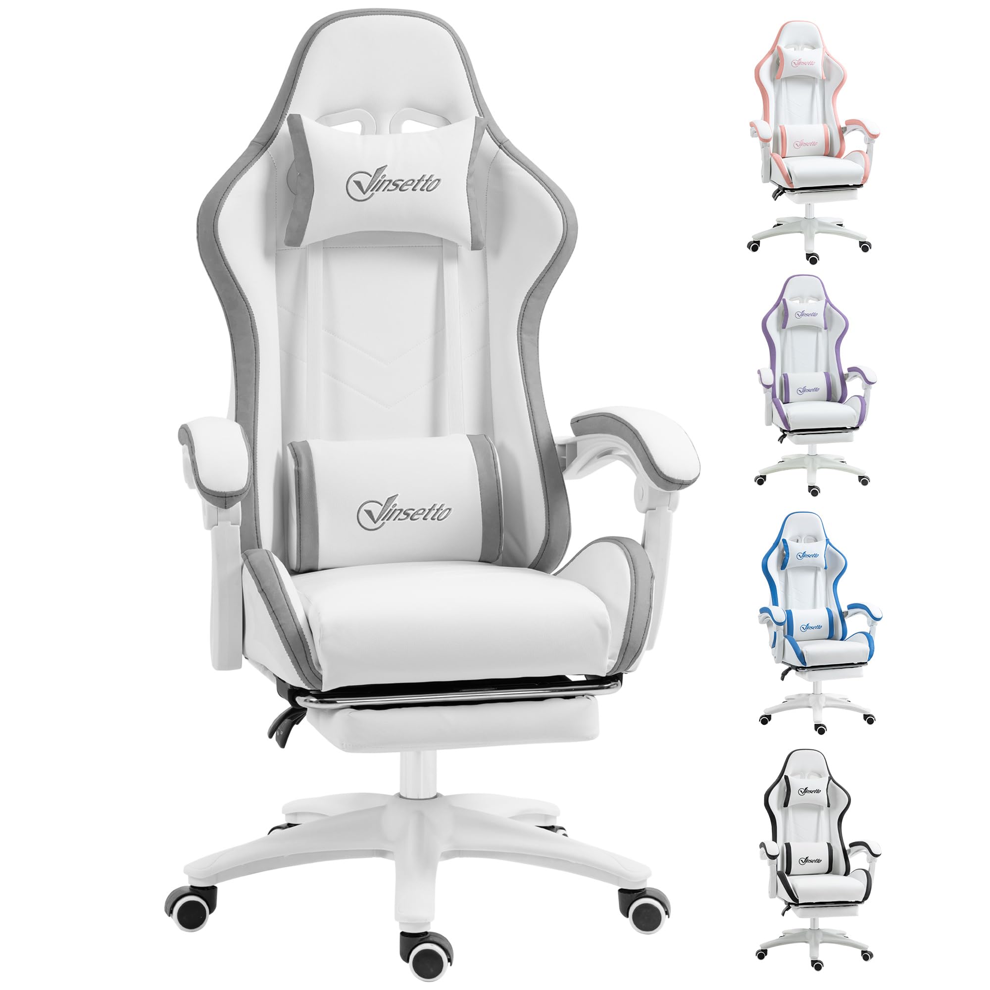 Rackhams Grey Racing Style Gaming Chair With Reclining Function Footrest,