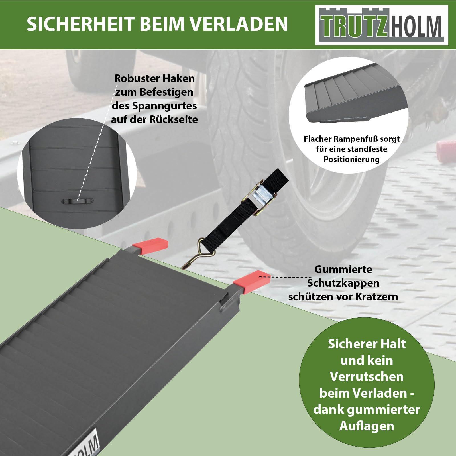 TRUTZHOLM 2X Auffahrrampe klappbar Aluminium Gesamtlänge 205 cm Traglast 680 kg geriffelte Oberfläche gummierte Auflage Rampe Motorradrampe Verladerampe inkl. 2X Spanngurt in schwarz