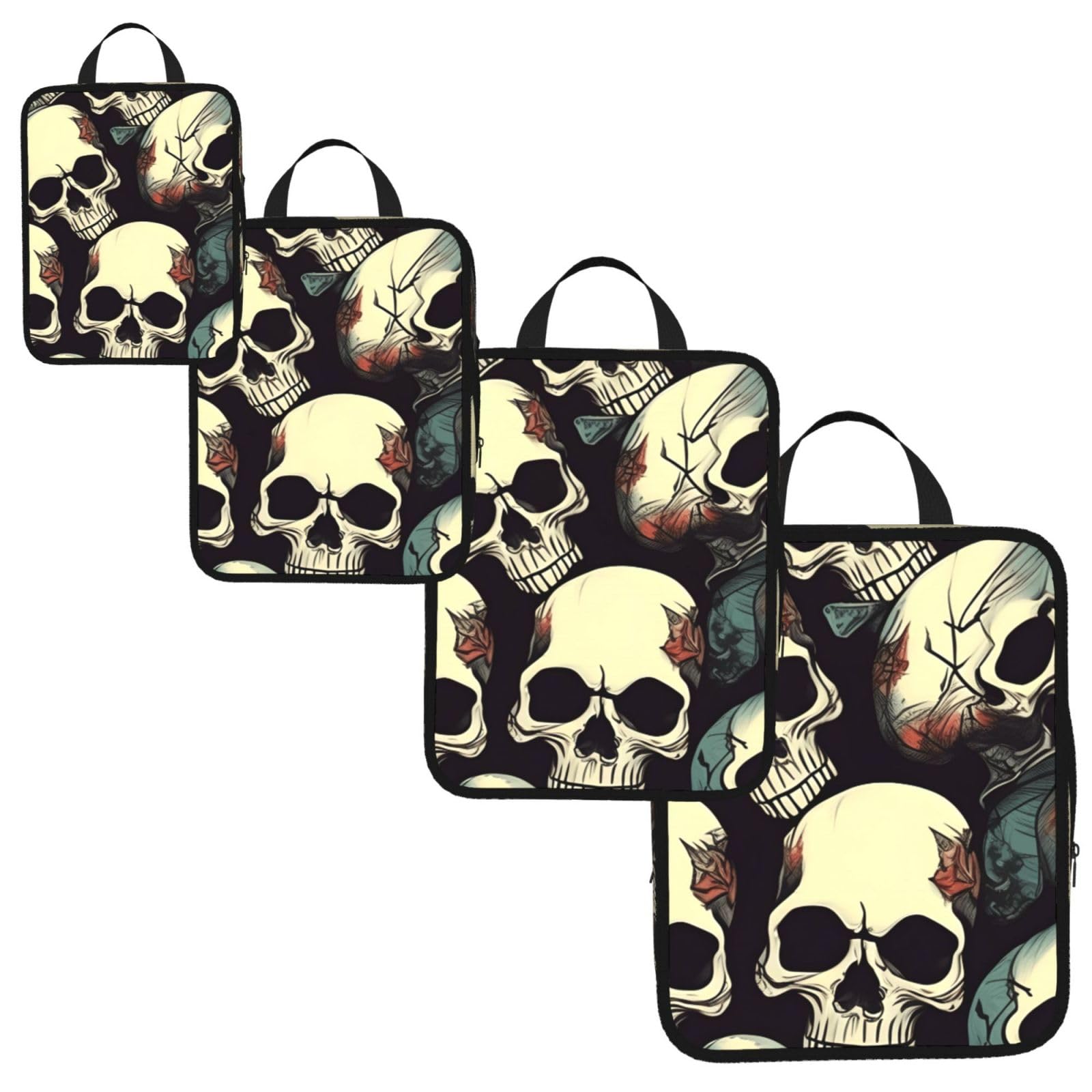 Skull Skeleton Print 4 Set Compression Packing Cubes for Suitcases,Expandable Storage Bag Organizers