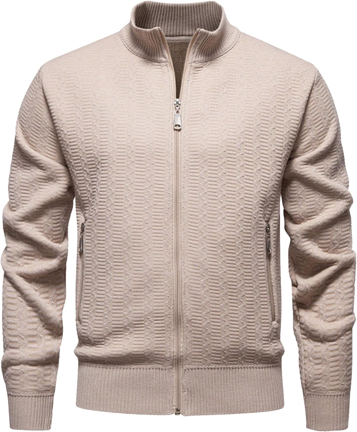 Mens Fleece Jacket Zip Up Lightweight Sweater Cardigan Stand Collar Casual Warm With Pockets For Home Office, M-3XL