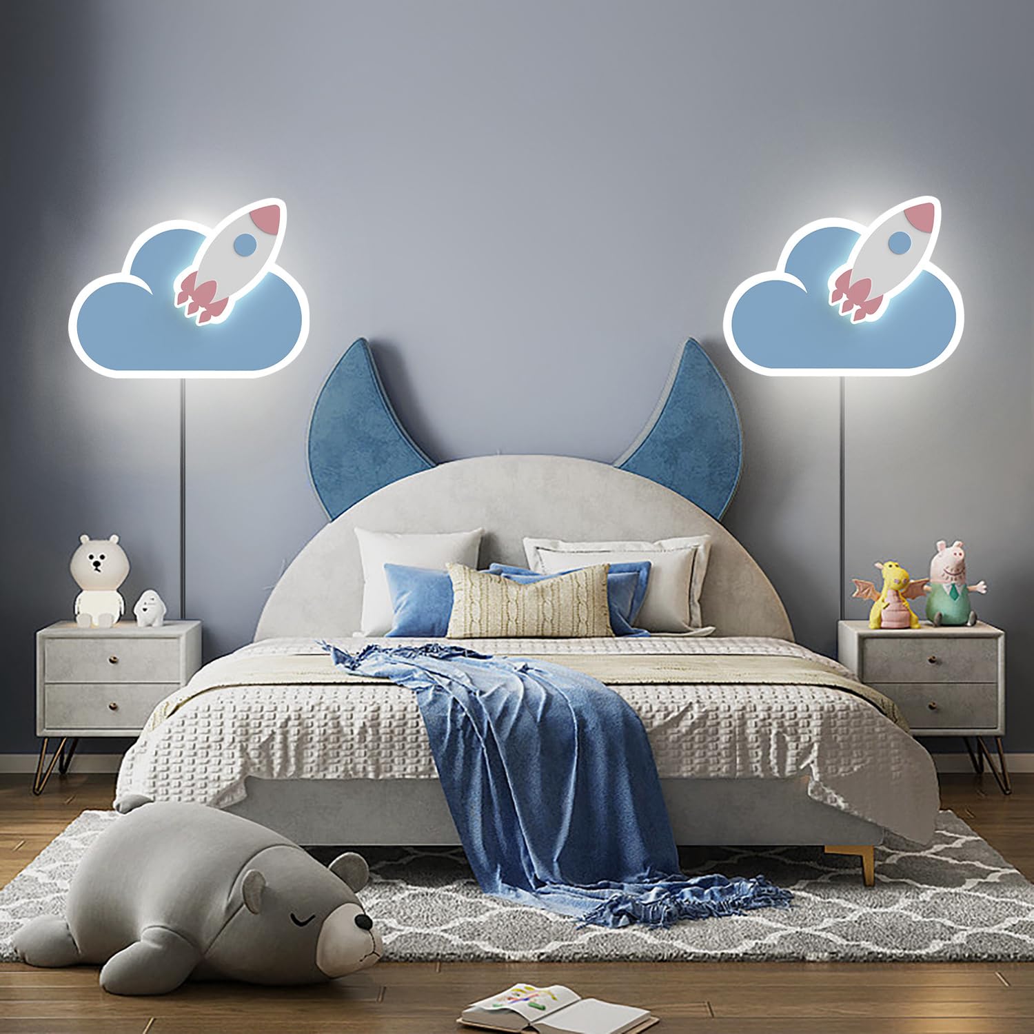 LED Wandlampe mit Touch Schalter Dimmbar Kinder Wolke Wandleuchte mit Stecker Kinderzimmer Nachttischlampe Junge Mädchen Cartoon Wandlicht Acryl Wandbeleuchtung für Schlafzimmer Wohnzimmer Leselampe