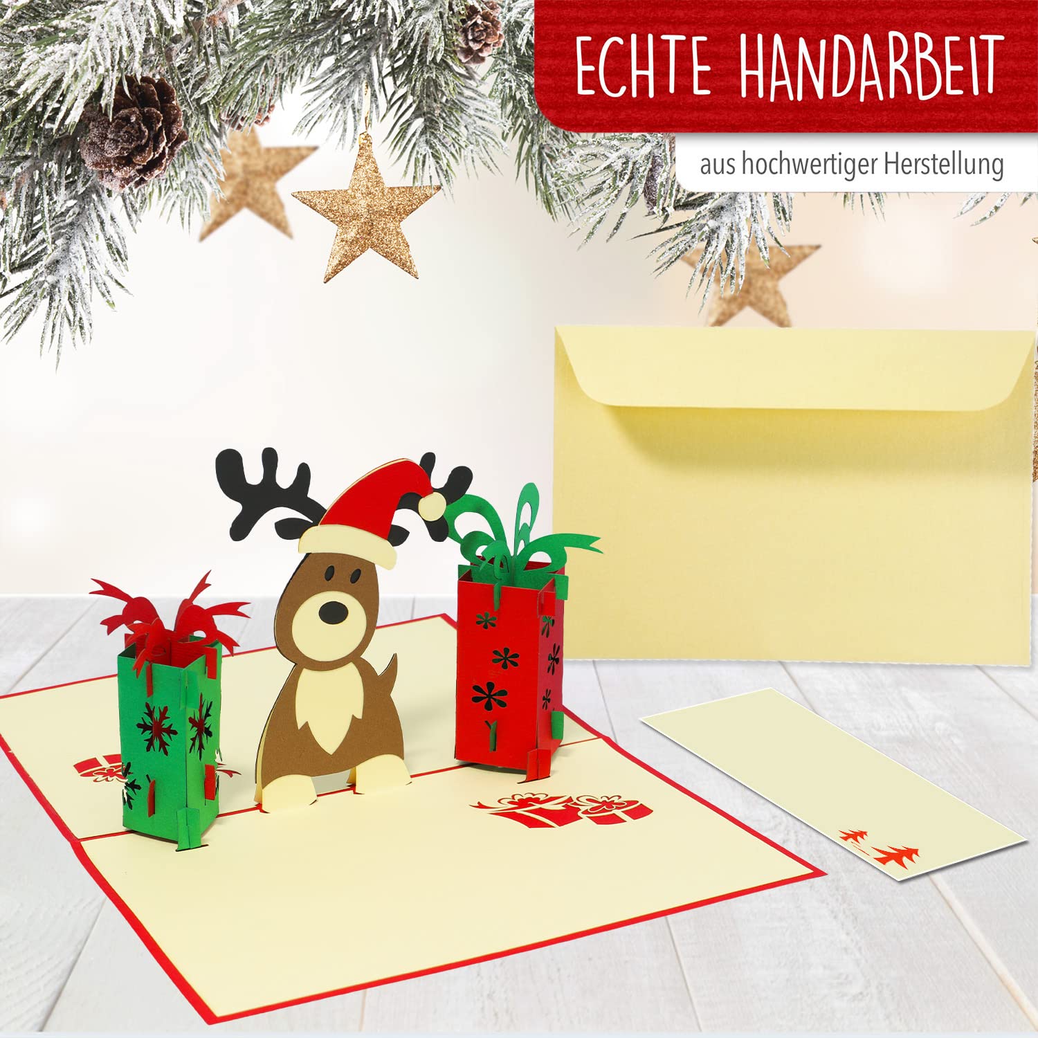 3D Pop-Up Weihnachtskarte Mit Umschlag – Festliches Design Zum Aufstellen