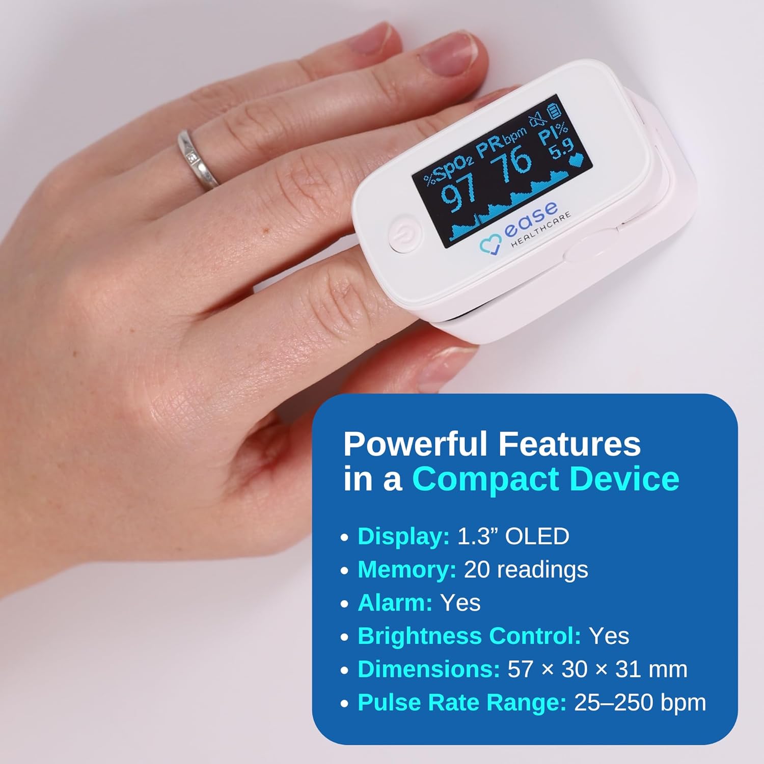 Fingertip Pulse Oximeter - Oxygen Monitor with OLED Display & Memory - for Home & Travel - YM301