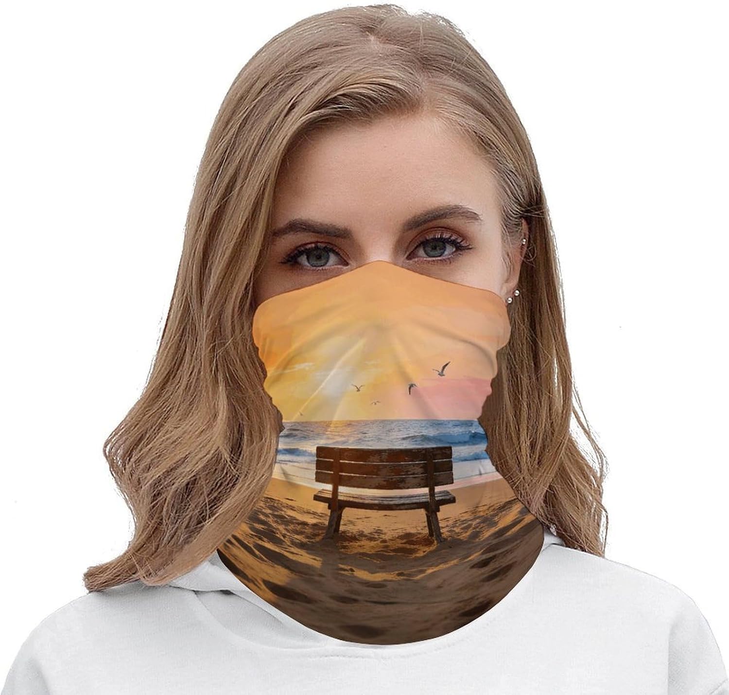 Beach Bench Face Scarf Dust Sun Wind Protection | Polyester Breathable Neck Gaiter, Unisex Bandana for Beach Rock Climbing Tourism Fitness