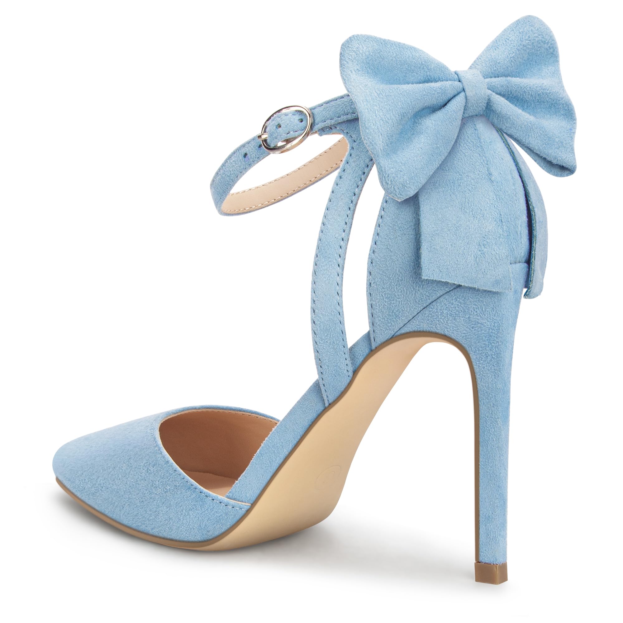 Carcuume Women's Closed Toe Heels Bow Stiletto Heel Sandals Pointed Toe Pumps Wedding Shoes: 7 Light Blue
