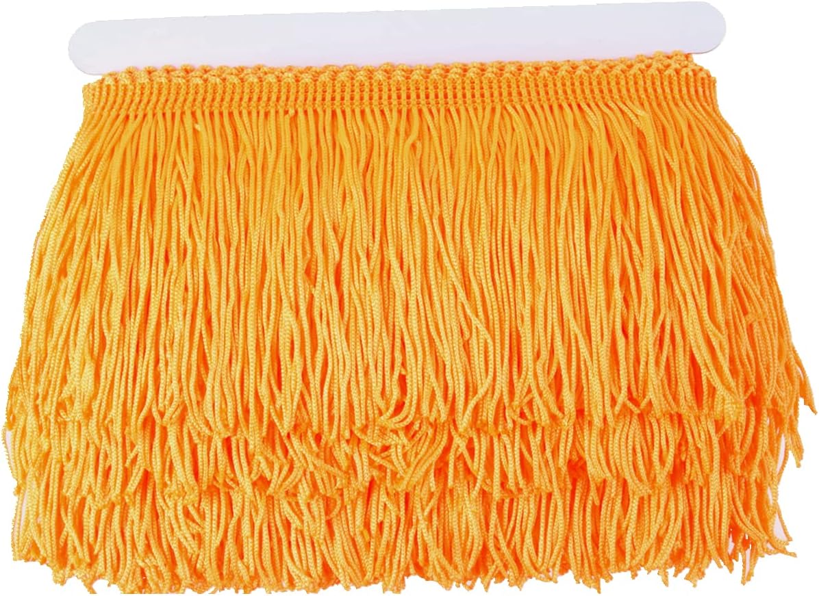HEARTWISH Fringe Trim Lace Polyerter Fibre Tassel 4inch（″） Wide 10 Yards Long for Clothes Accessories and Latin Wedding Dress and DIY Lamp Shade Decoration Black (Gold)