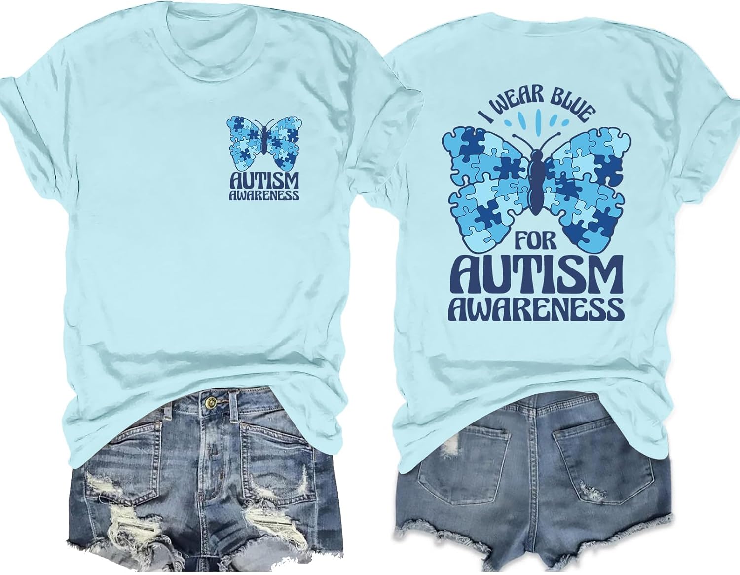 LAZYCHILD Autism Awareness Shirt for Women: Blue Autism Awareness Shirts We Wear Blue T-Shirt Puzzle Piece Tee Tops