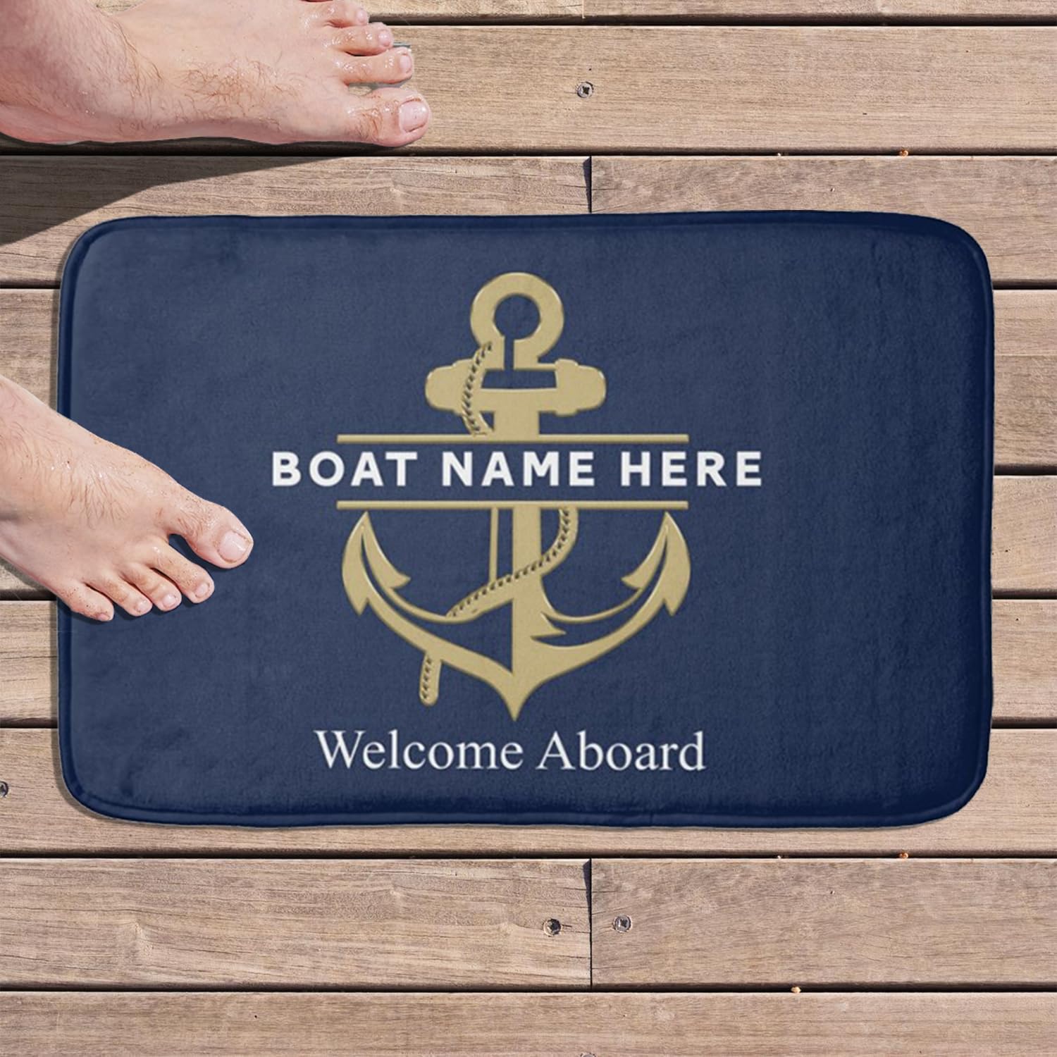 Personalized Welcome Aboard Boat Mat - Custom Name Anchor Door Rug, Non-Slip Entrance Floor Rug, Nautical Yacht Gift, Boat Owner Mat
