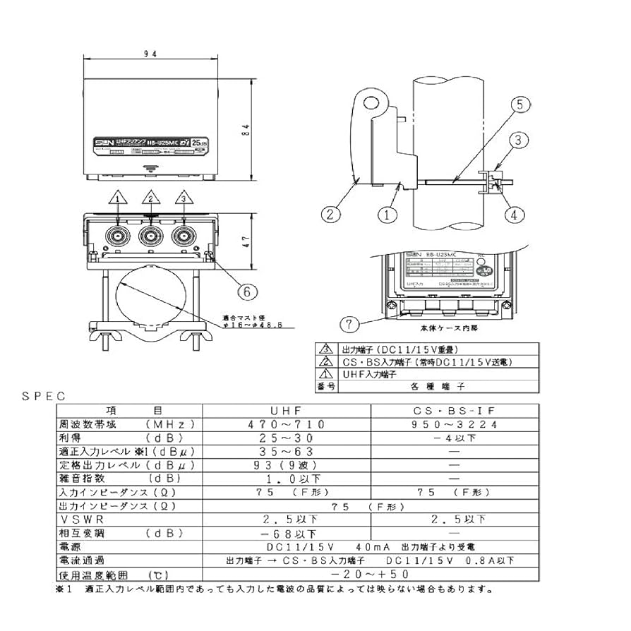 Amazon | サン電子 UHF前置増幅器 屋外用 HB-U25MC | SUN | AV