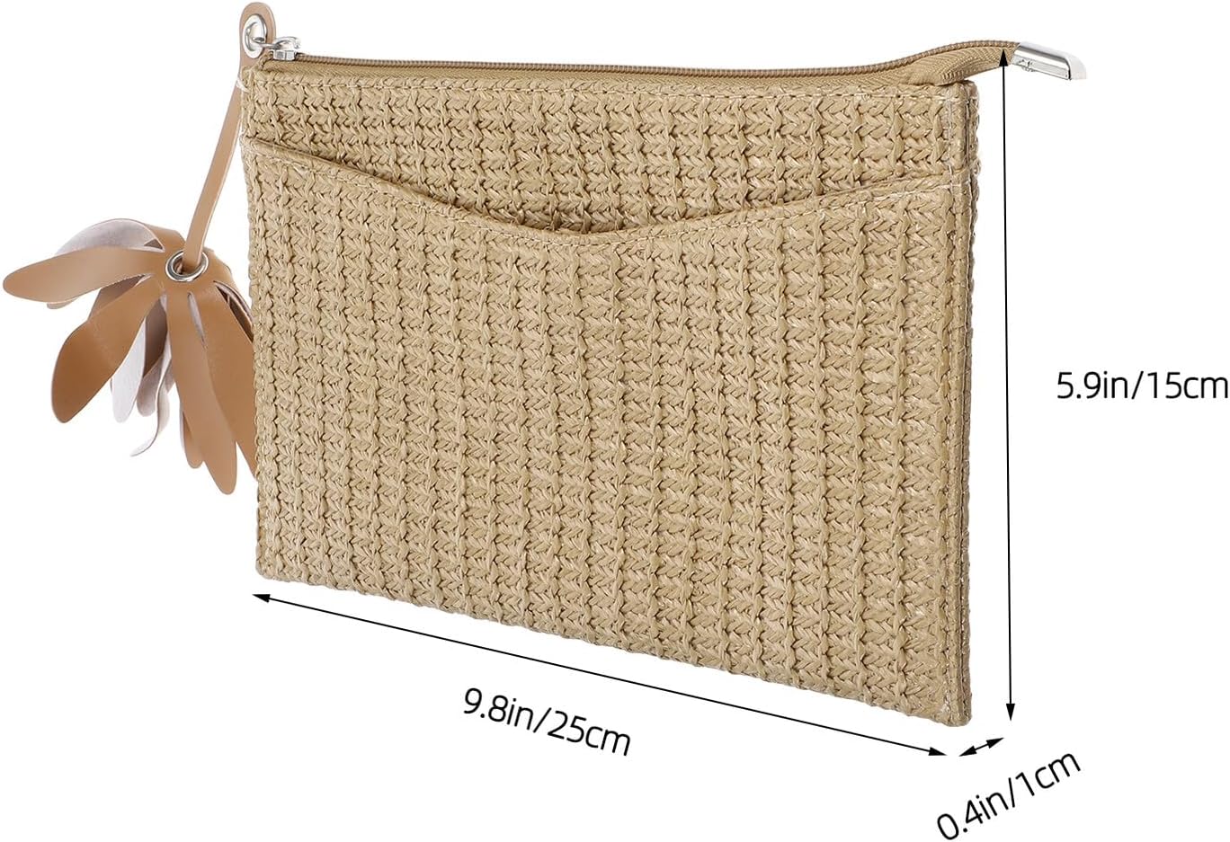 Beavorty Imitation Straw Woven Clutch Handbag for Women, Beach Handheld Bag in Apricot, Summer Boho Style Ladies Straw Purse for Travel and Casual Use