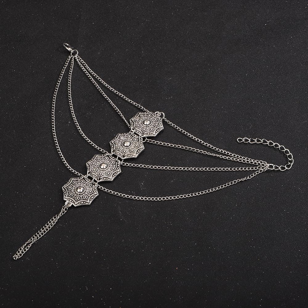 Wiwpar Vintage Bohemian Finger Ring Bracelet Adjustable Slave Tassel Chain Bracelet Boho Multi Chain Coin Hand Jewelry Gifts for Women Wedding Party - Image 5