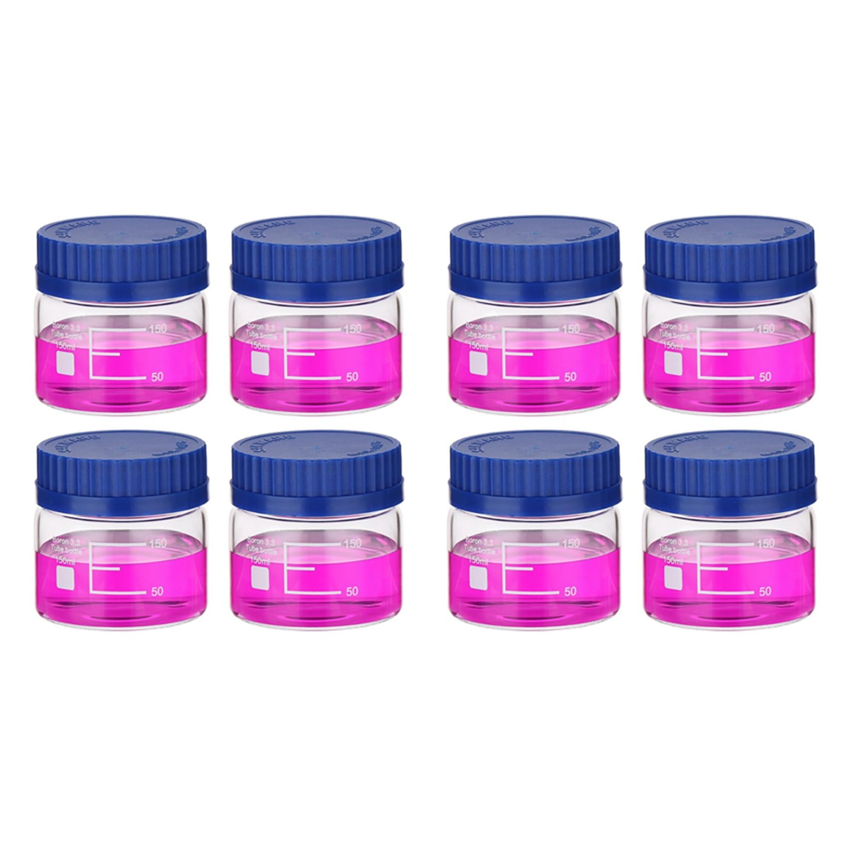 Vjsujehgy 8 Pack Reagent Media Storage Bottles, 150ml Borosilicate Glass Wide Mouth Graduated Round Bottles with GL32 Cap