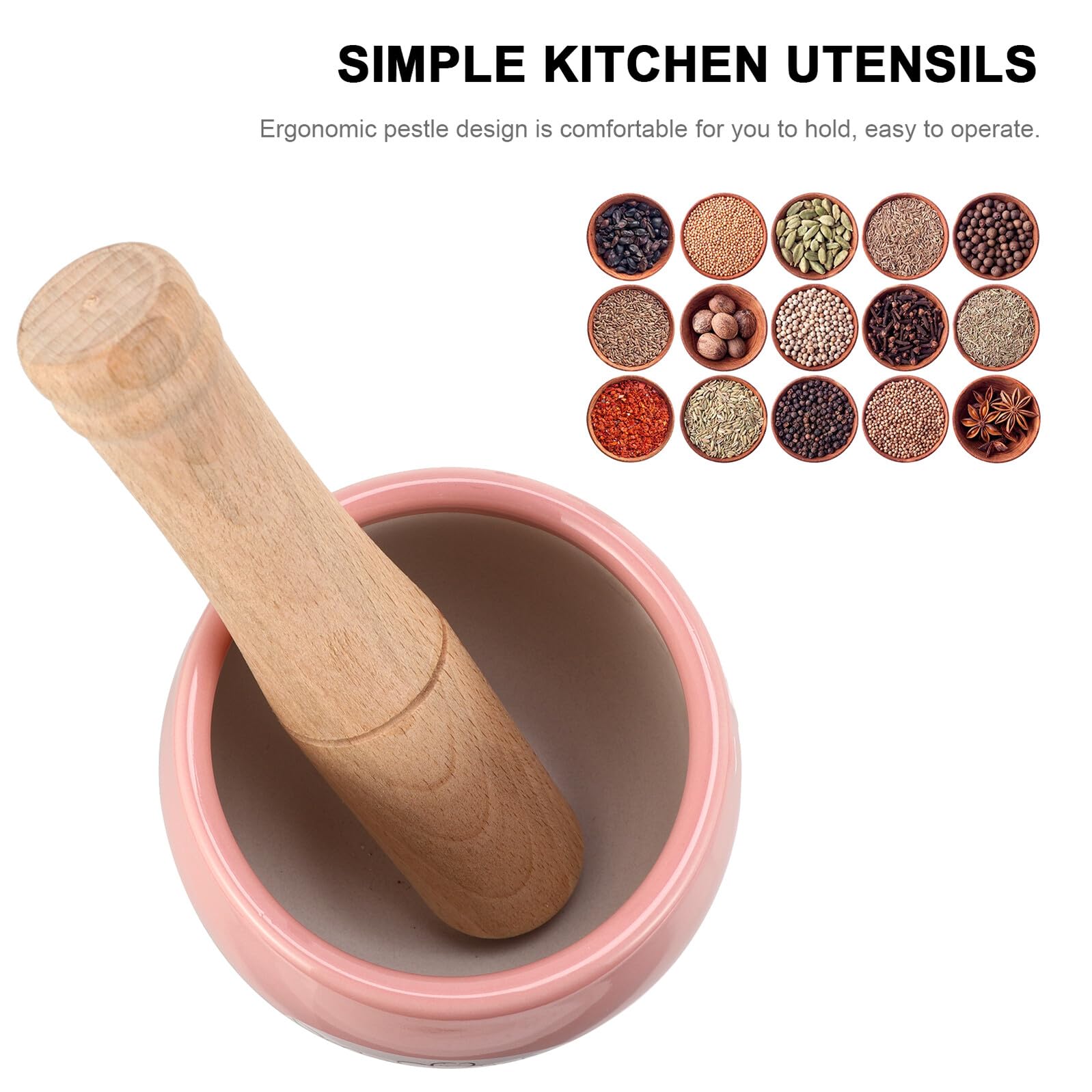 Keramik Mörser mit Stampfer 1 Satz Rosa, Rund mit Holzgriff | Knoblauch und Gewürze, Ergonomische Form, Tragbar, Küchenutensil für Einfaches Zerkleinern Zufällige Farbe
