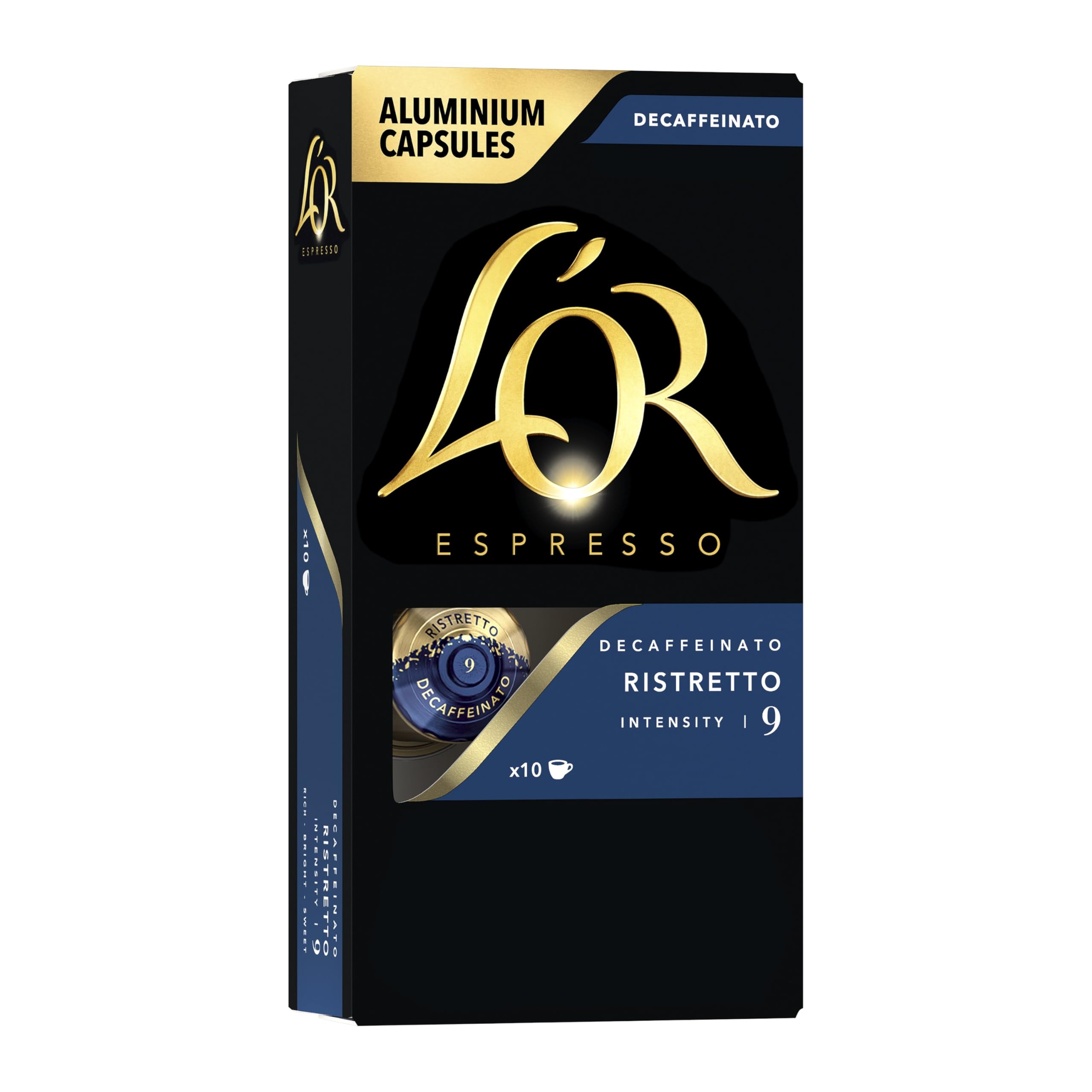 L'OR DECAF Espresso Capsules, 10 Count DECAF Ristretto, Single-Serve Aluminum Coffee Capsules Compatible with the L'OR BARISTA System & *Nespresso Original Machines, 10 Count (Pack of 1)