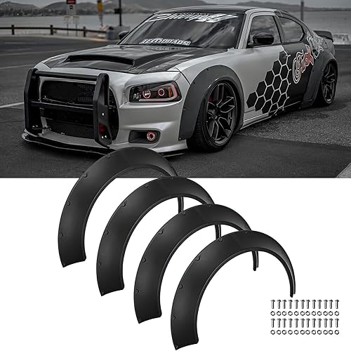 Miniatura 7 de Juego de 4 guardabarros universales, kit de cuerpo ancho flexible para guardabarros para autos, compatible con Dodge Charger Challenger, Honda