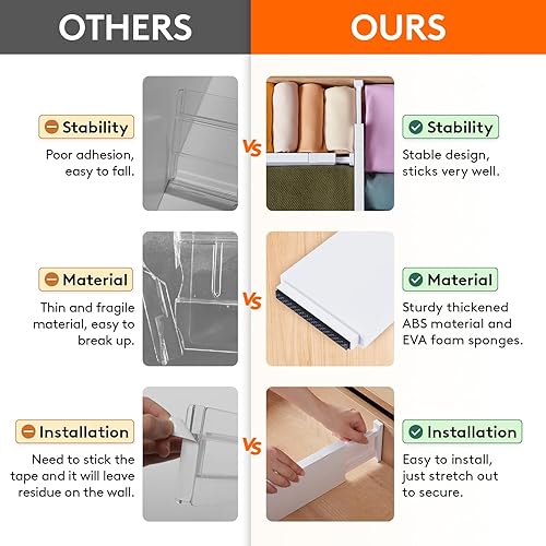 Miniatura 4 de Lifewit Paquete de 10 separadores de cajones de 4 pulgadas de alto, 11 a 17 pulgadas de alto, organizadores de cajones ajustables para ropa,