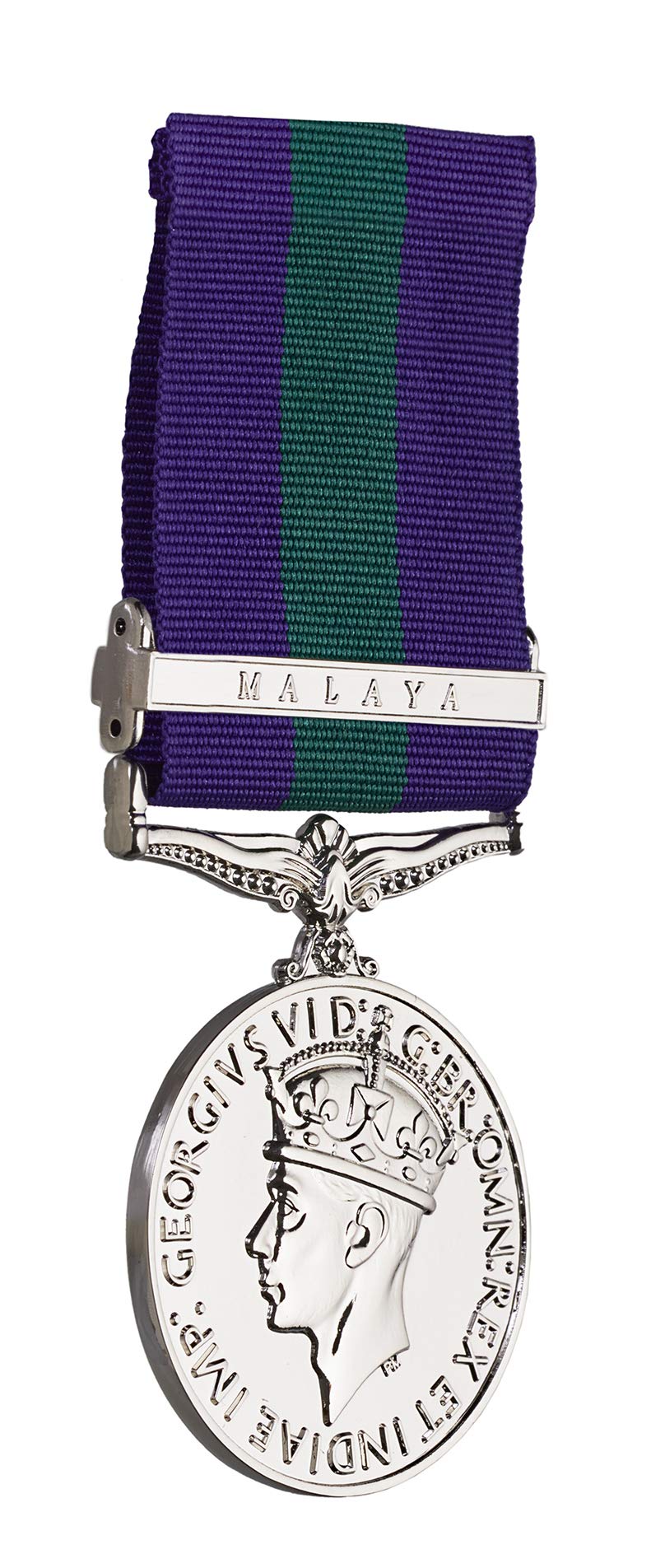 The Commemorative Coin Company Full Size Replica General Service Medal. Malaya Clasp. George VI. Silver. GSM Reproduction/Copy