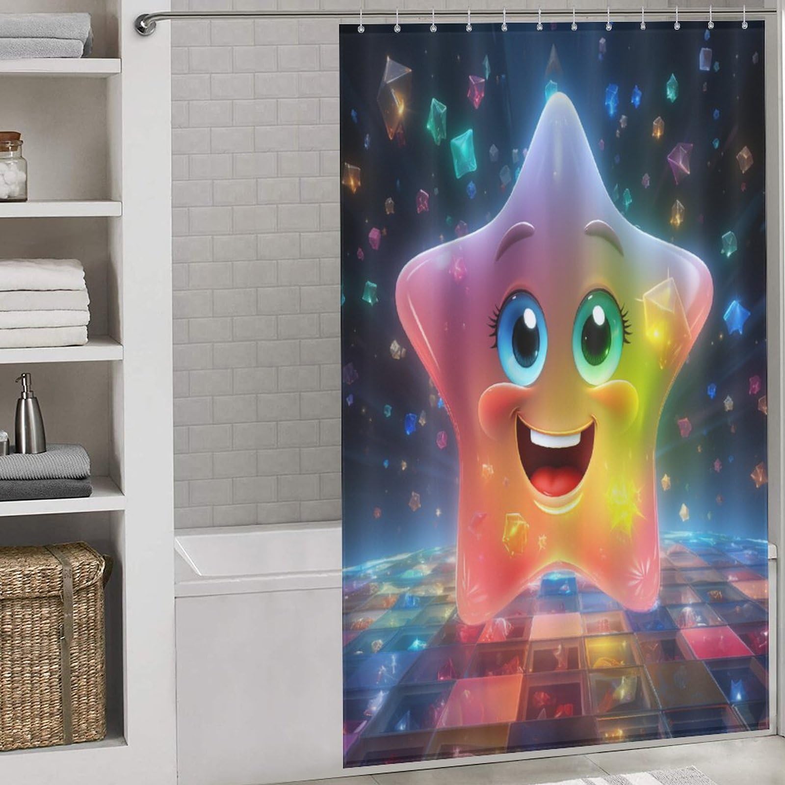 Rideau douche étoiles mignonnes anti éclaboussures en polyester 55x72