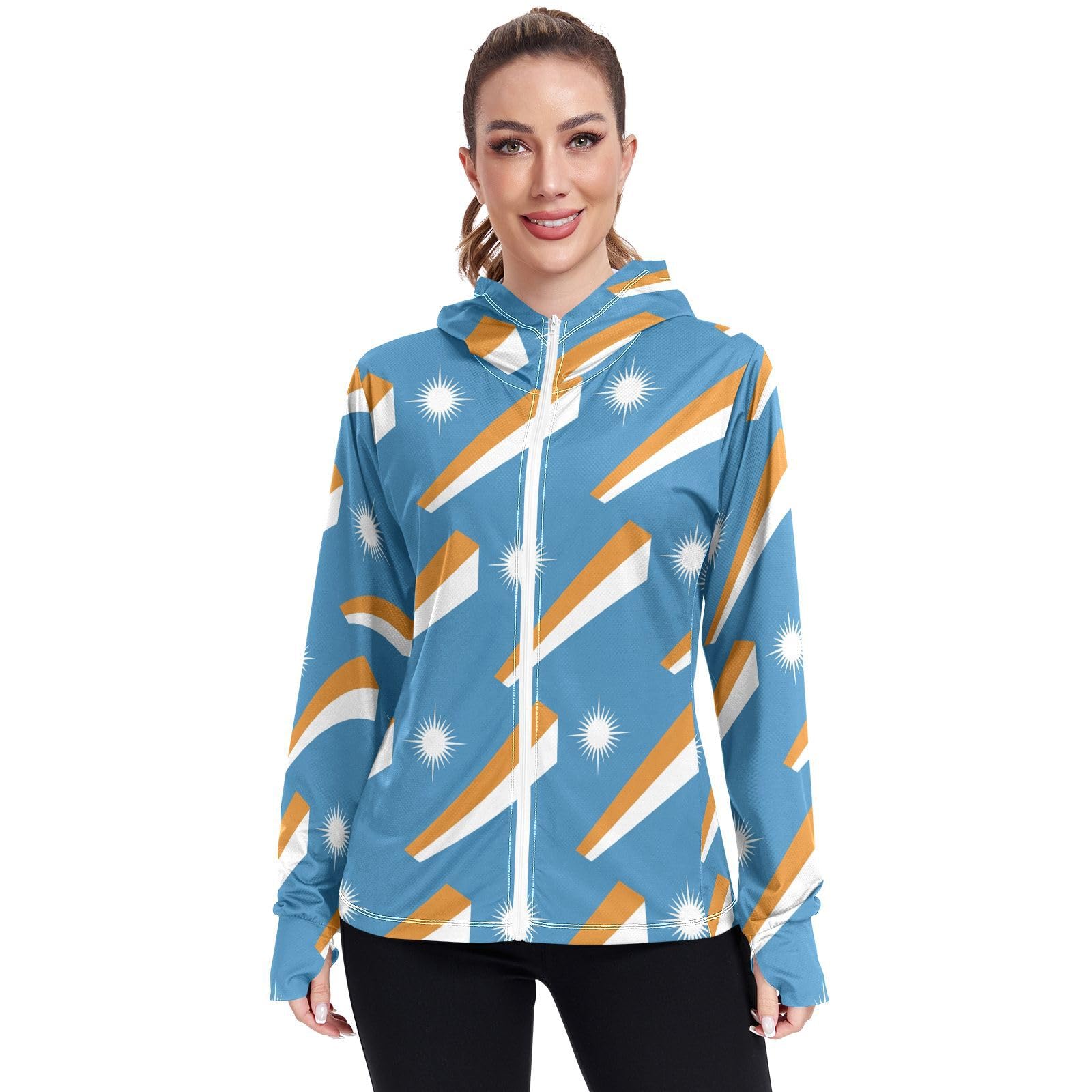 Marshall Islands Flag Women's UPF 50+ Sun Protection Hoodie Jacket Lightweight Long Sleeve Sun Shirt with Pocket Multicoloured