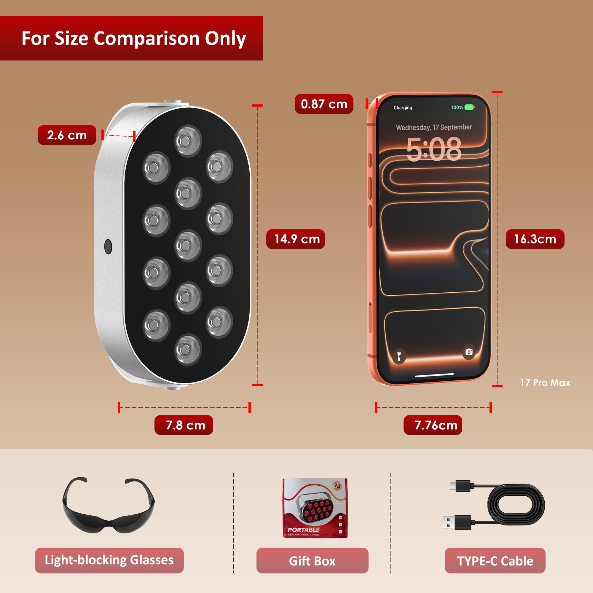 STASUN Terapia de luz roja de doble chip, panel de lámpara infrarroja recargable de 13 LED, dispositivo portátil de infrarrojo cercano de 660 y 850 nm con USB para cara, cuerpo, piel, sueño (Mini13)