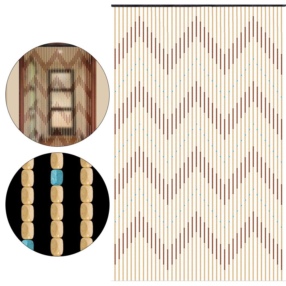 Rideau de porte en perles de bois - Protection contre les mouches - 31 brins - Avec design circulaire - Pour véranda, porte - 220 x 90 cm