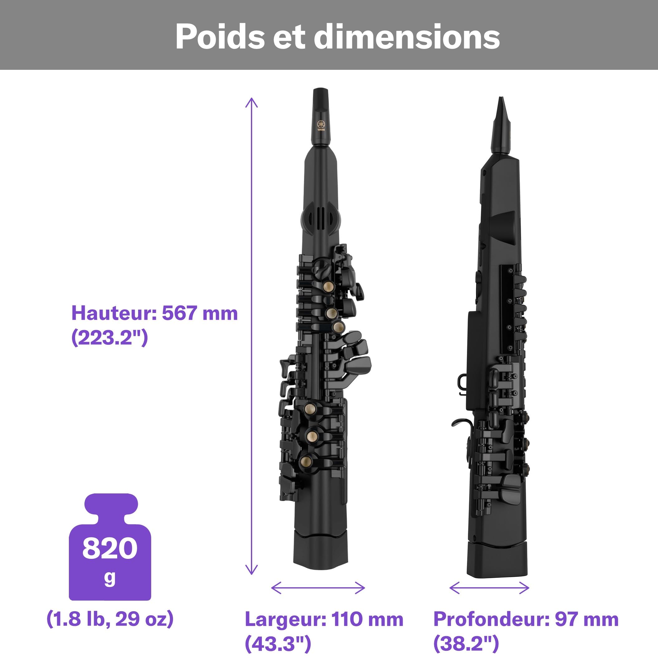 Yamaha YDS-120 Saxophone Numérique - 56 Sonorités de Saxophone, Capteur de Souffle, Contrôle du Volume, USB, Prise Casque, Idéal pour Jouer en Silence, Configuration et Personnalisation via l'App.