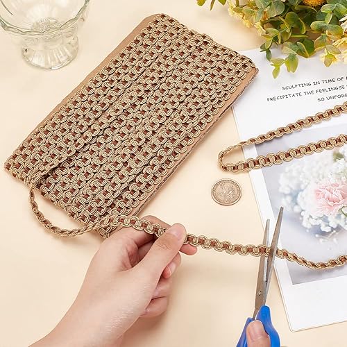 Miniatura 3 de PH PandaHall Cinta de poliéster con patrón de ondas de 13 yardas, 12 pulgada, tela tejida de poliéster dorado, encaje decorativo para cortina,