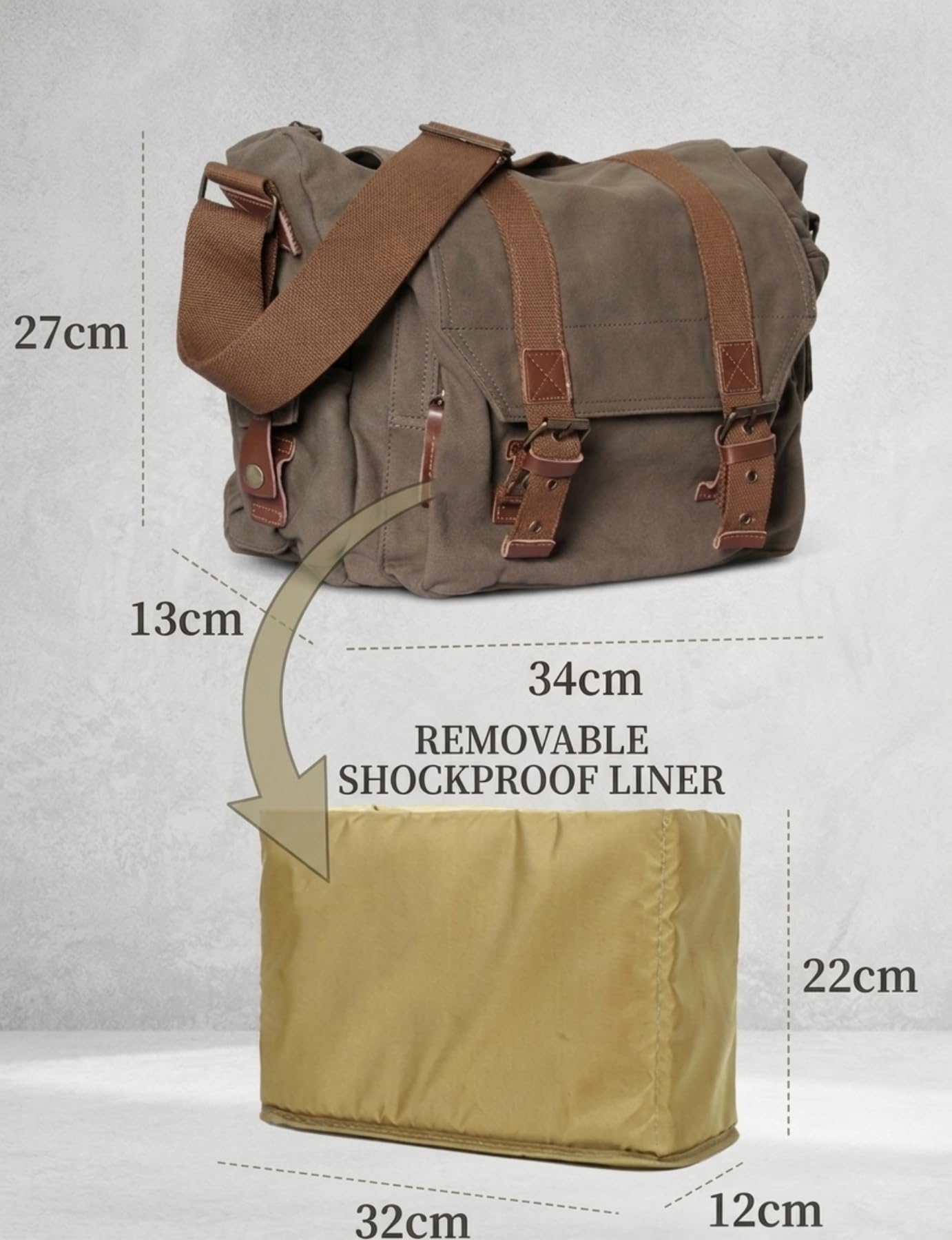 Sac Messager Appareil Photo avec Insert Rembourré Toile Sac Bandoulière pour DSLR Objectifs BG507 34x13x27cm (Vert militaire)