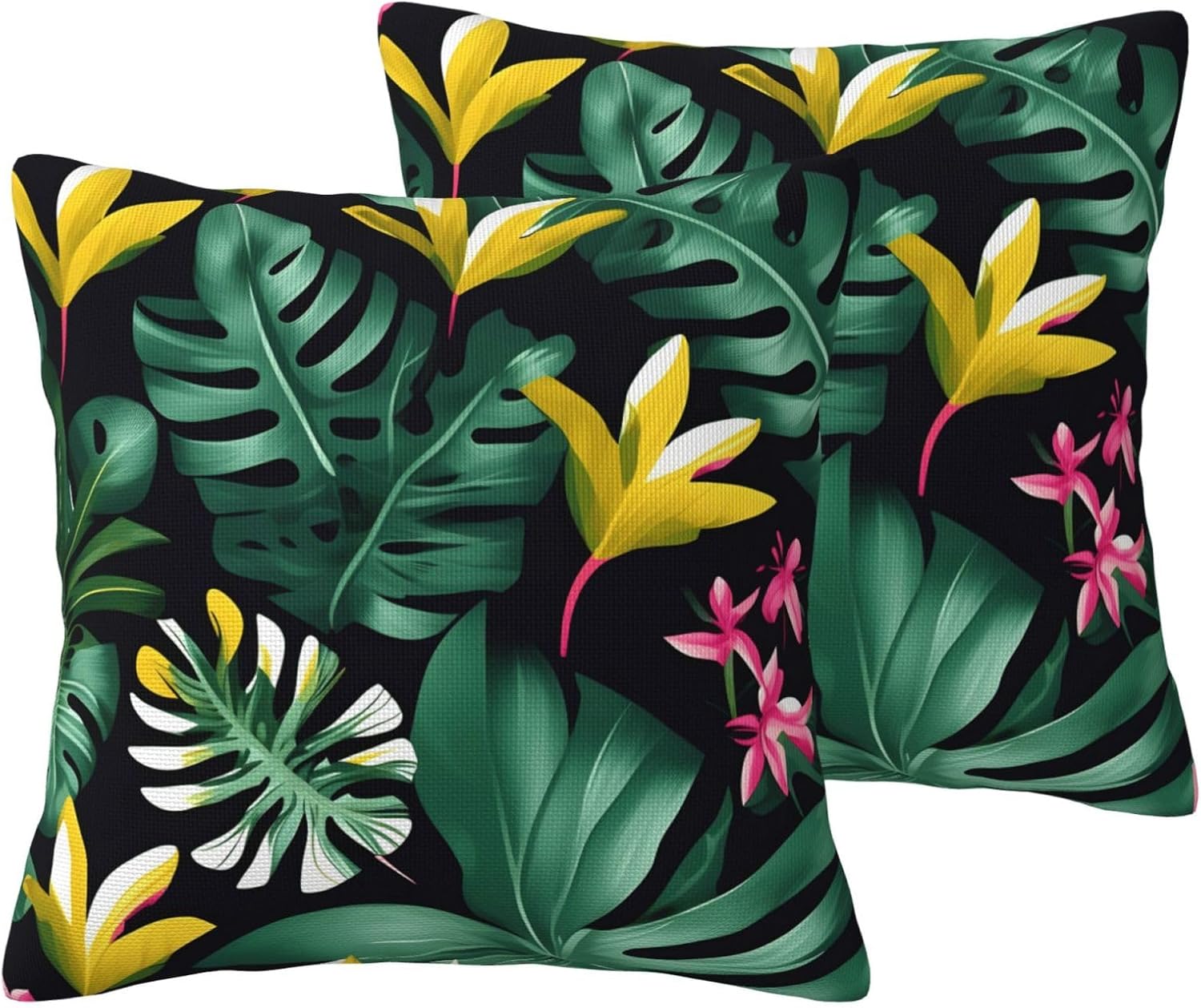 Hawaiian Tropical Leaves Flower Imitation Linen Pillowcase -2 Sets, Fashionable Home Decoration, Used for Sofas, Gardens, beds