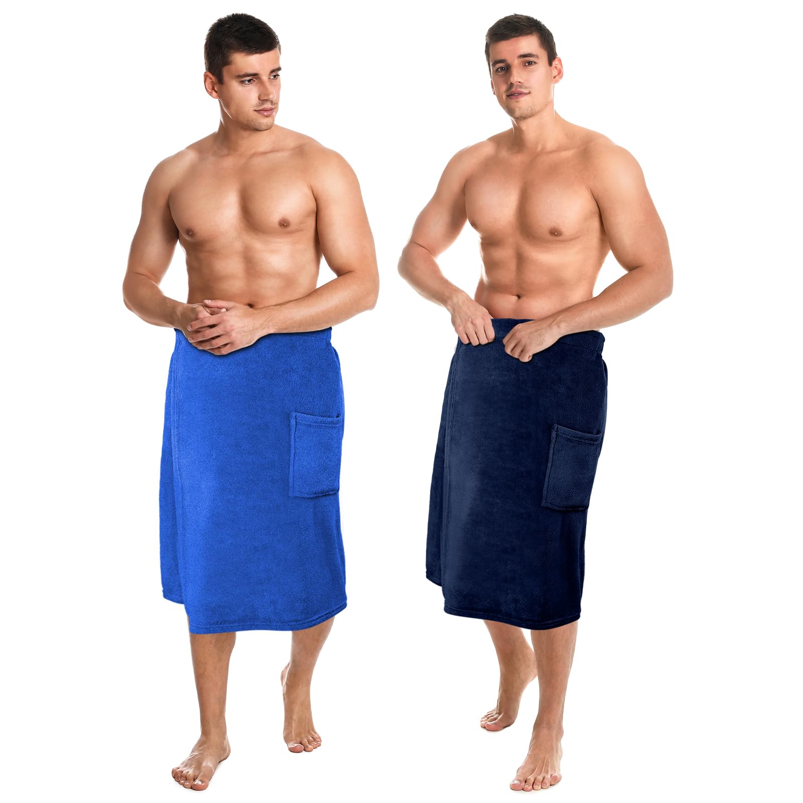 Tudomro 2 Pcs Men's Bath Wrap Towel X-Large Shower Adjustable Terry Body Spa Towel with Pocket After Shower Wrap for Men Gift Spa College Bath Dorm