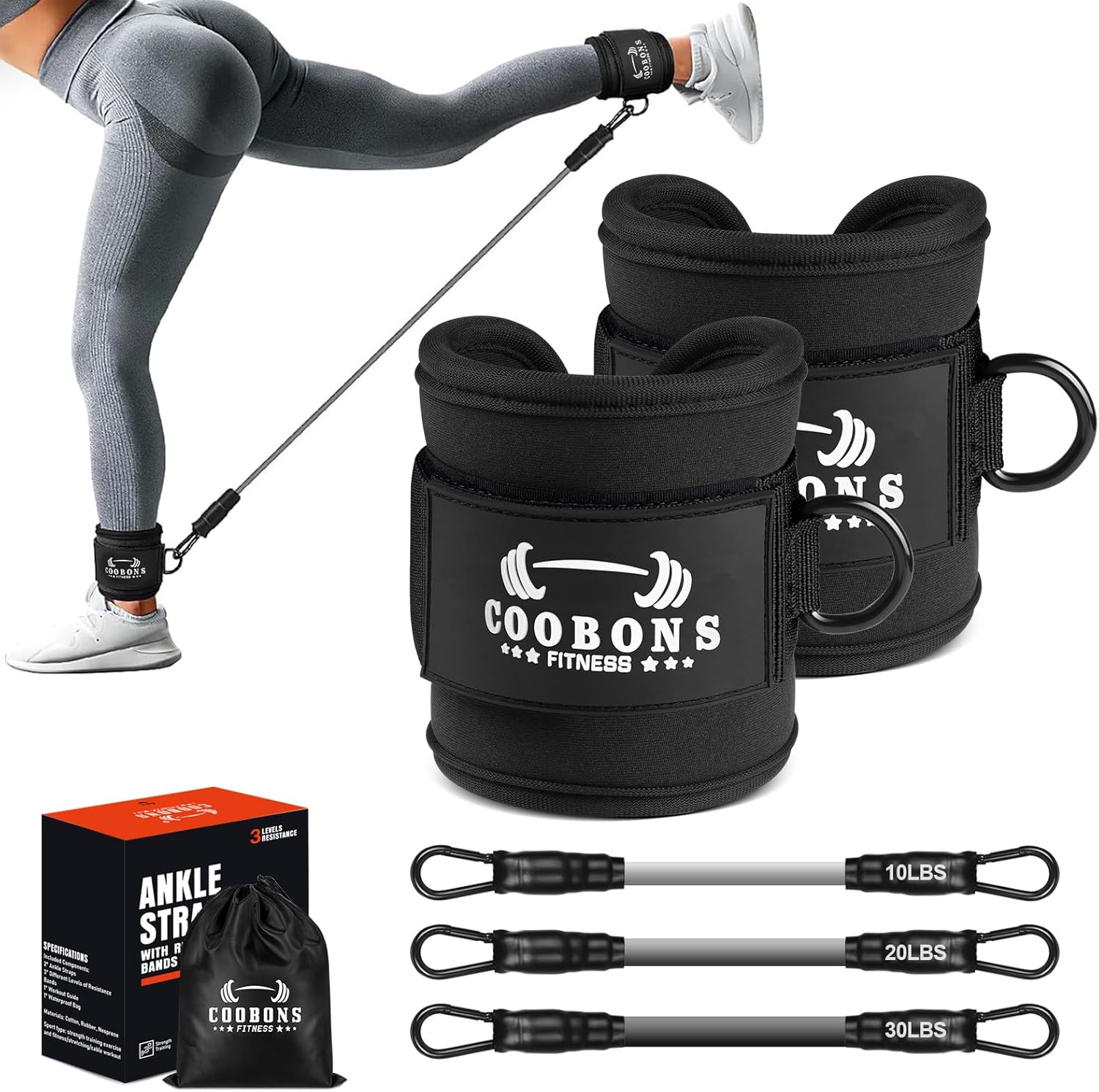 Ankle Resistance Bands with Cuffs, Ankle Bands for Working Out, Leg and Glutes Exercise Bands for Women & Men, Kickbacks, Butt Lift, Hip Fitness Training, Home Gym Equipment