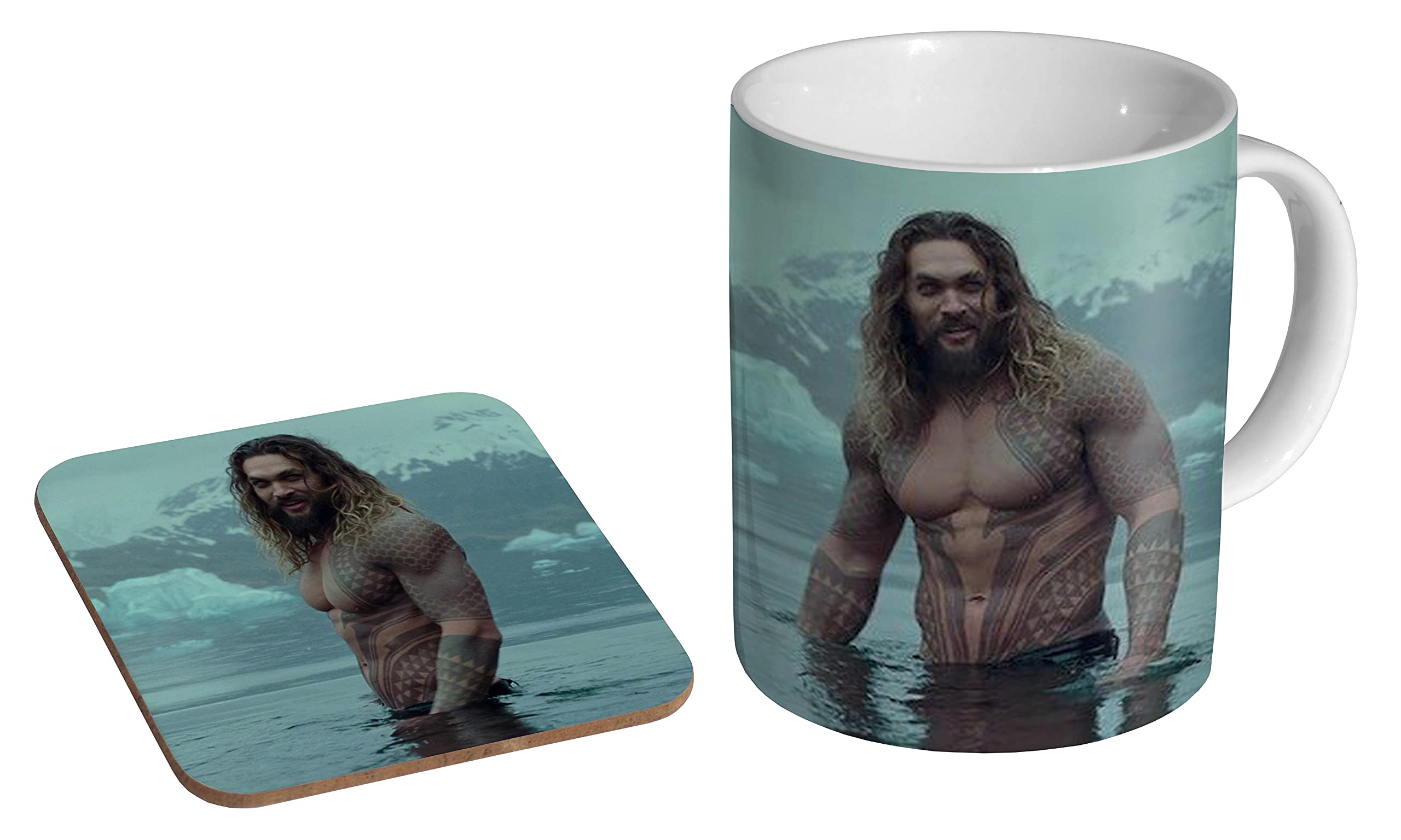 mugmart Jason Momoa Aquaman Ceramic Tea - Coffee Mug + Coaster Gift Set …