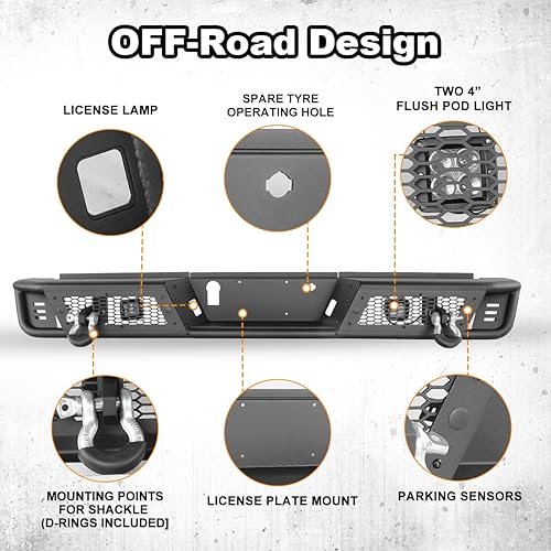 Miniatura 4 de ROXX Parachoques trasero Ford F150 para Ford F150 2015-2020, no para Ford Raptor, parachoques trasero modular todoterreno Ford F150 con agujero de