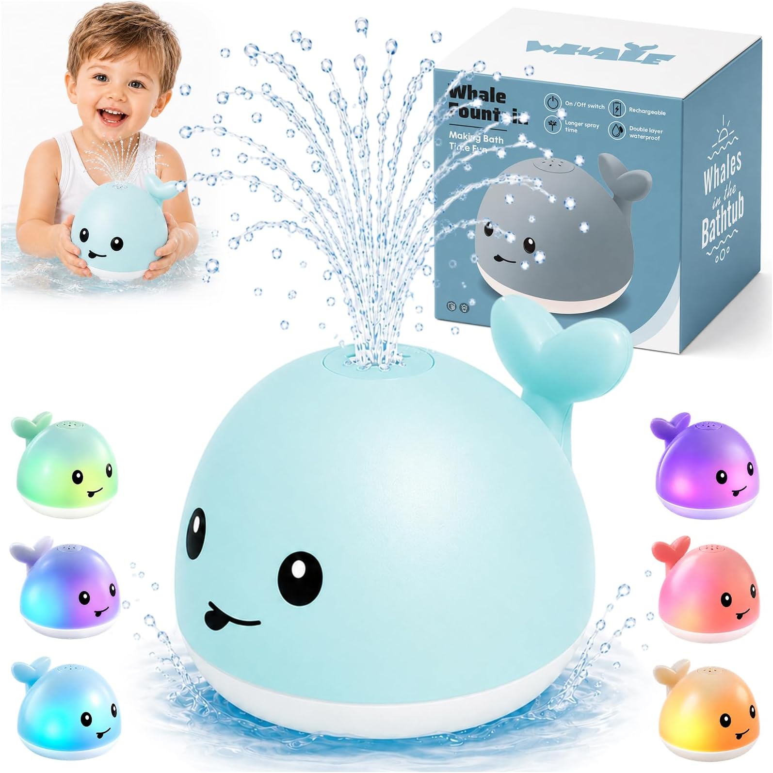 Gigilli Baby Bath Toys, Light Up Whale Bath Toy Sprinkler for Kids Boy Girl | Bath Toys for Kids Ages Boys Girls Gifts Pool Water Toys Babies Toddlers Birthday Bathtub Tub Fountain Water Table Toy