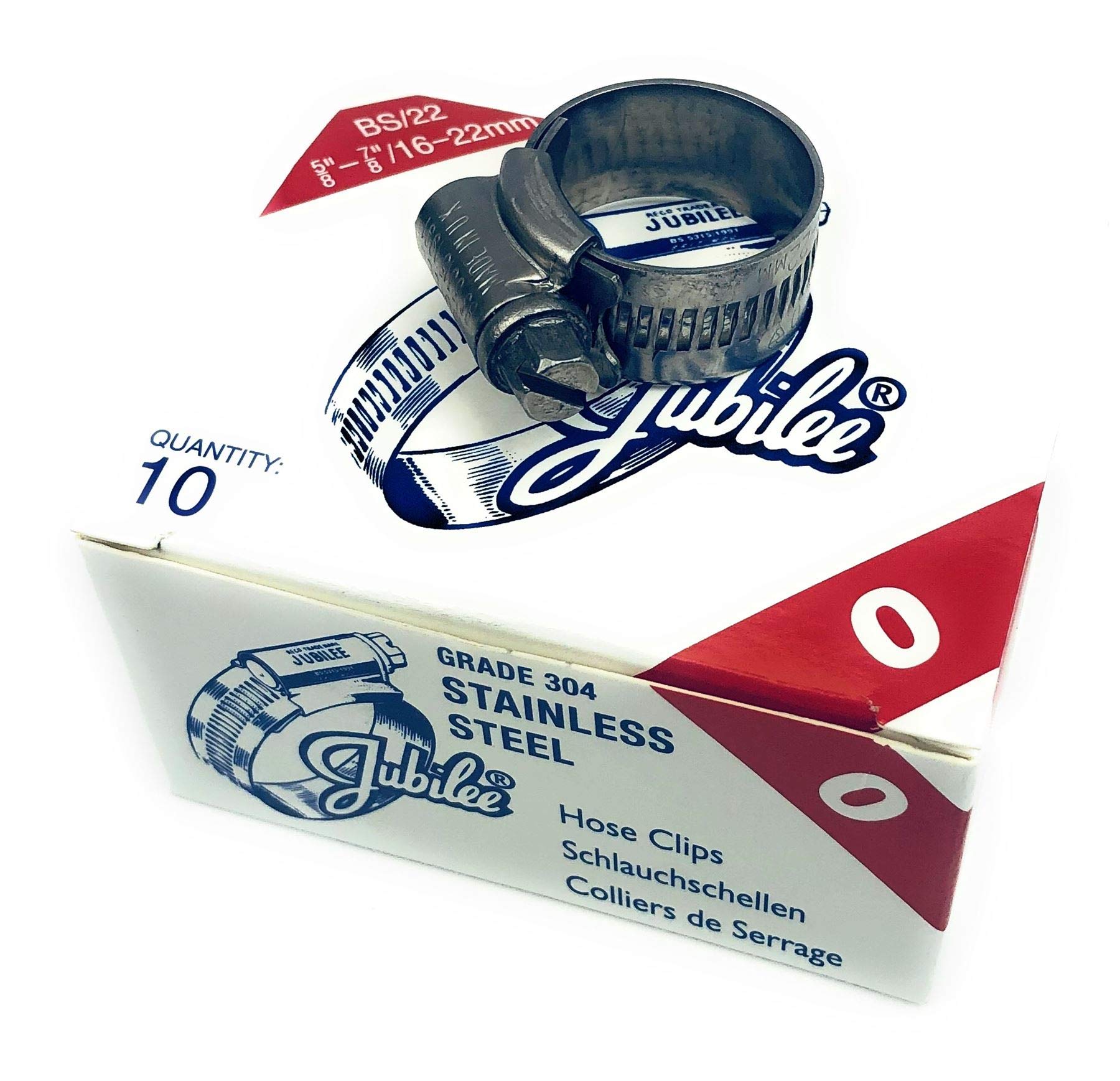 Jubilee® Lot de 10 colliers de serrage en acier inoxydable SS304 16-22 mm