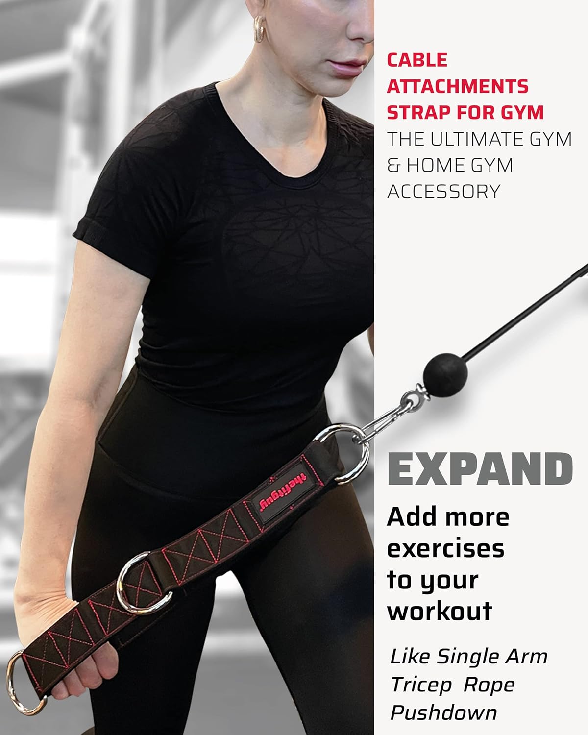 Exercise Machine Attachments Bundle – Ergonomic 30" Tricep Rope Pulldown and 1 Multifunction Extension Strap for Cable Machine Attachments (3 Snap Hooks Included)