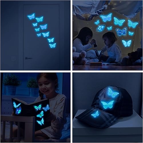 Miniatura 7 de Calcomanías para decoración de pared con mariposas brillantes, 58 unidades, calcomanías luminosas de pared de mariposas, arte de pared colorido,