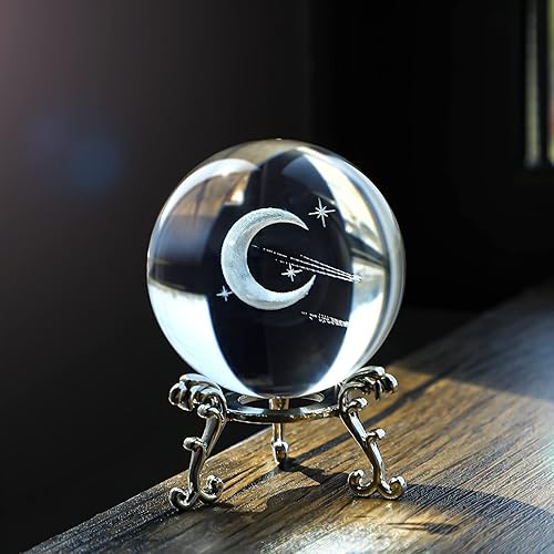 Miniatura 8 de ZEERSHEE Bola de cristal grabada con láser de 2.362 in, planeta, luna, pisapapeles, decoración de arte para el hogar, manualidades con soporte