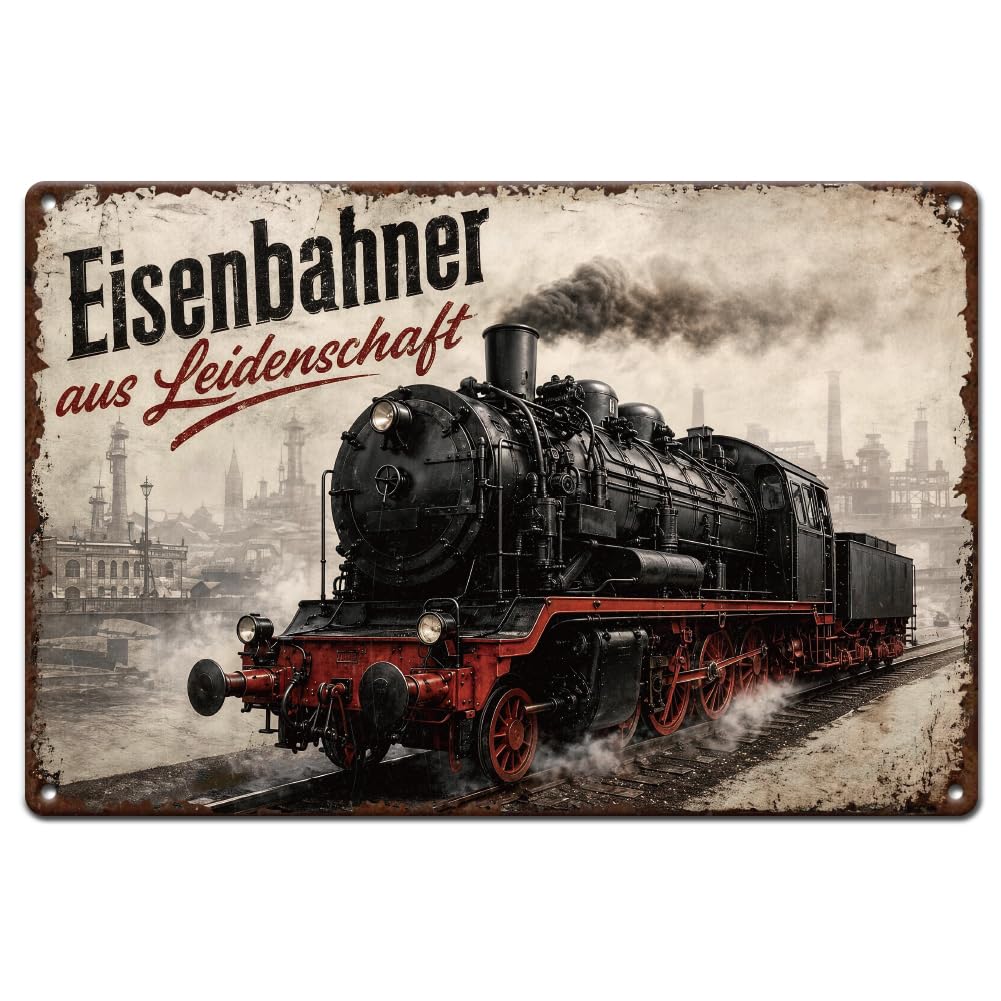 SUPERDANT Steam Train Metal Sign 8x12 Inch/30x20cm Unique Shape Train Shaped Wall Decor Vintage Tin Sign for Garage Man Cave and Home Decoration, Colorful